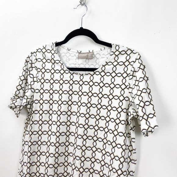 Chico's 1 Medium Womens White Chainlink Print Tee Top - Picture 2 of 7